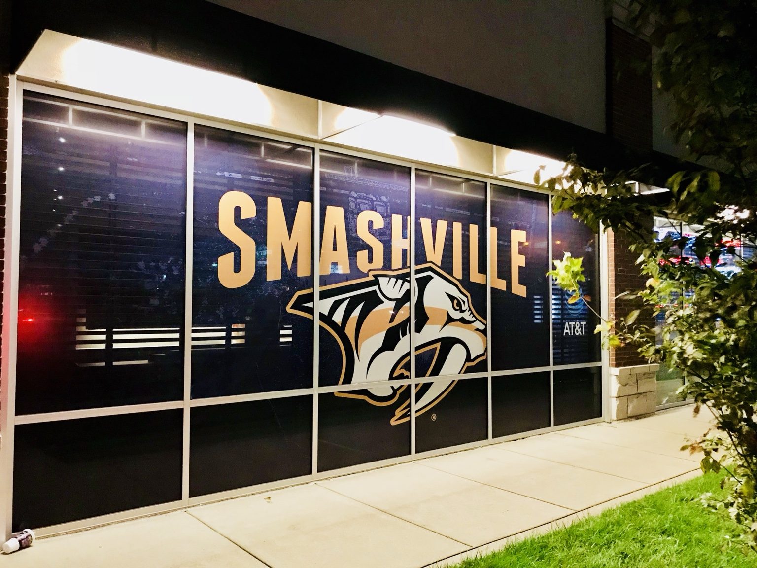 AT&T Nashville Predators SMASHVILLE perforated storefront window graphics