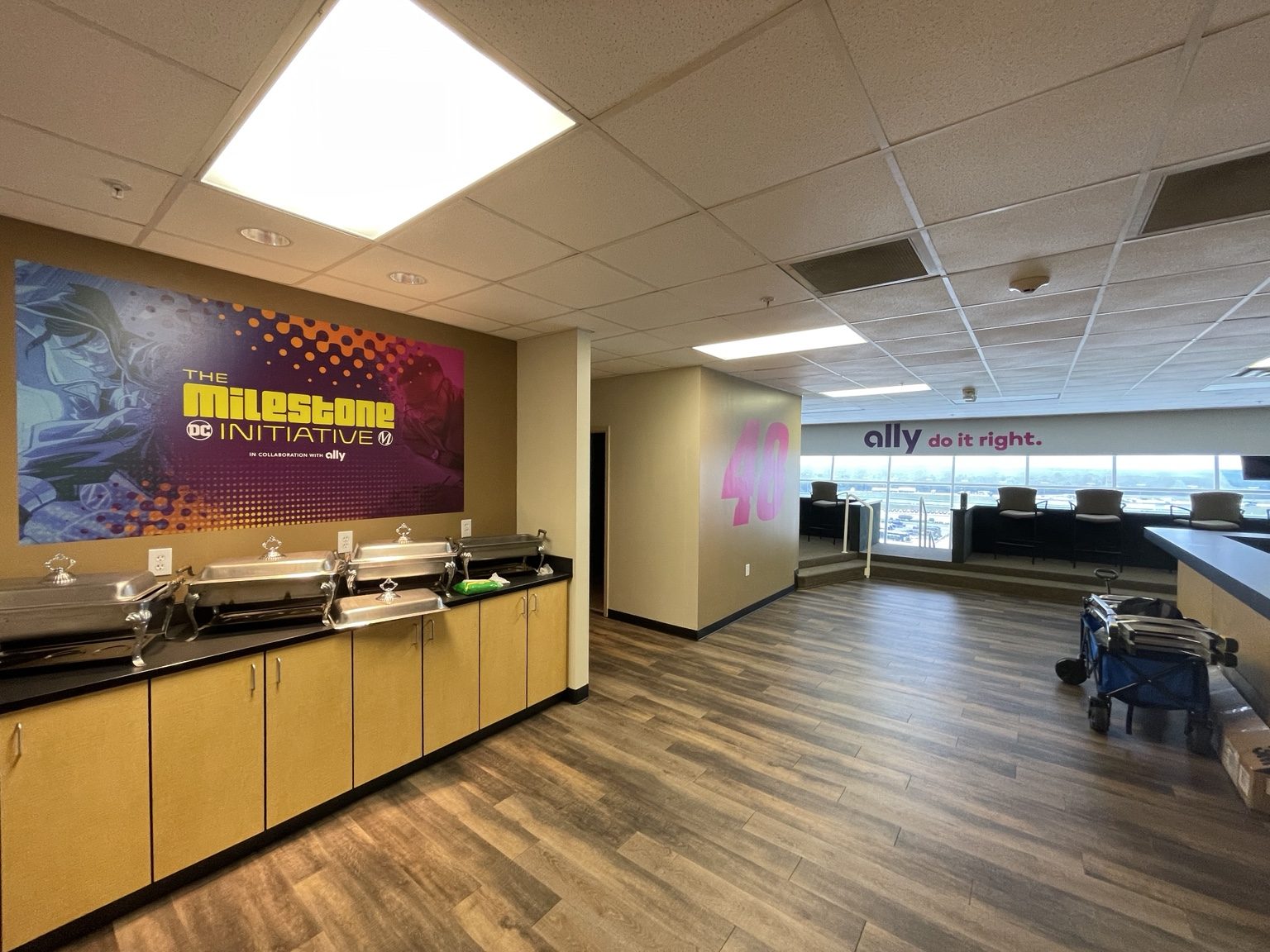 Ally NASCAR hospitality suite wall graphics at Atlanta Motor Speedway installed by Black Diamond Designs