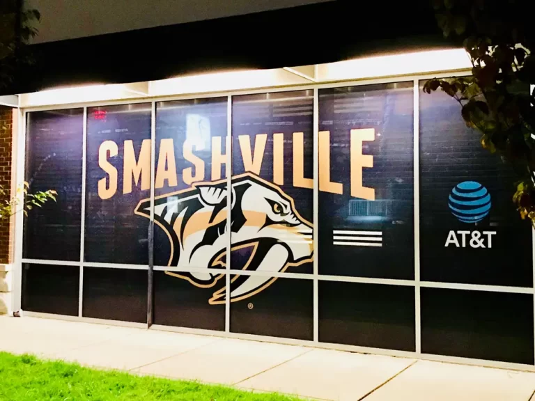 Nashville Predators Smashville graphics across AT&T store windows