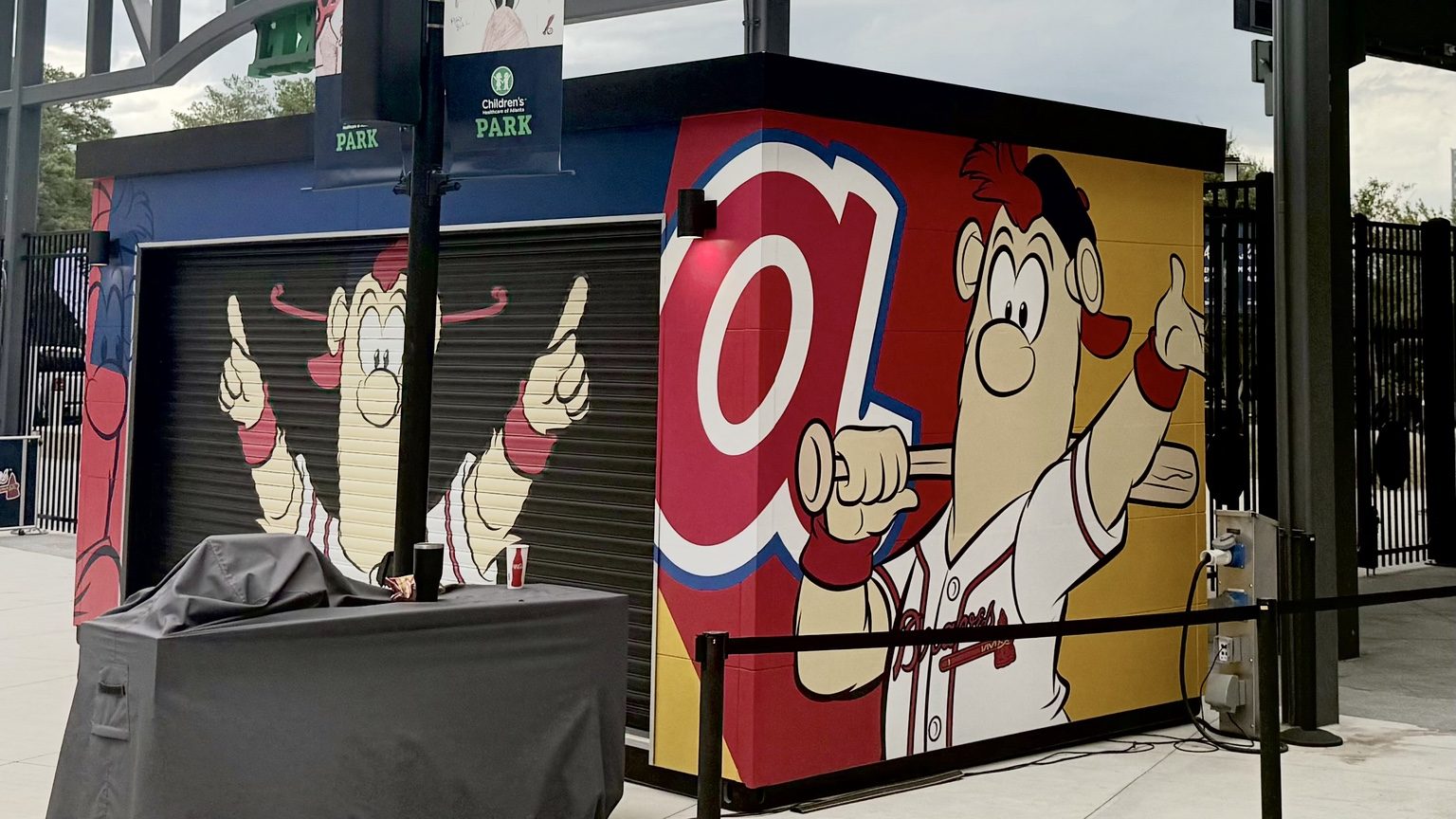 Blooper mascot wall graphics installed at the Atlanta Braves team store