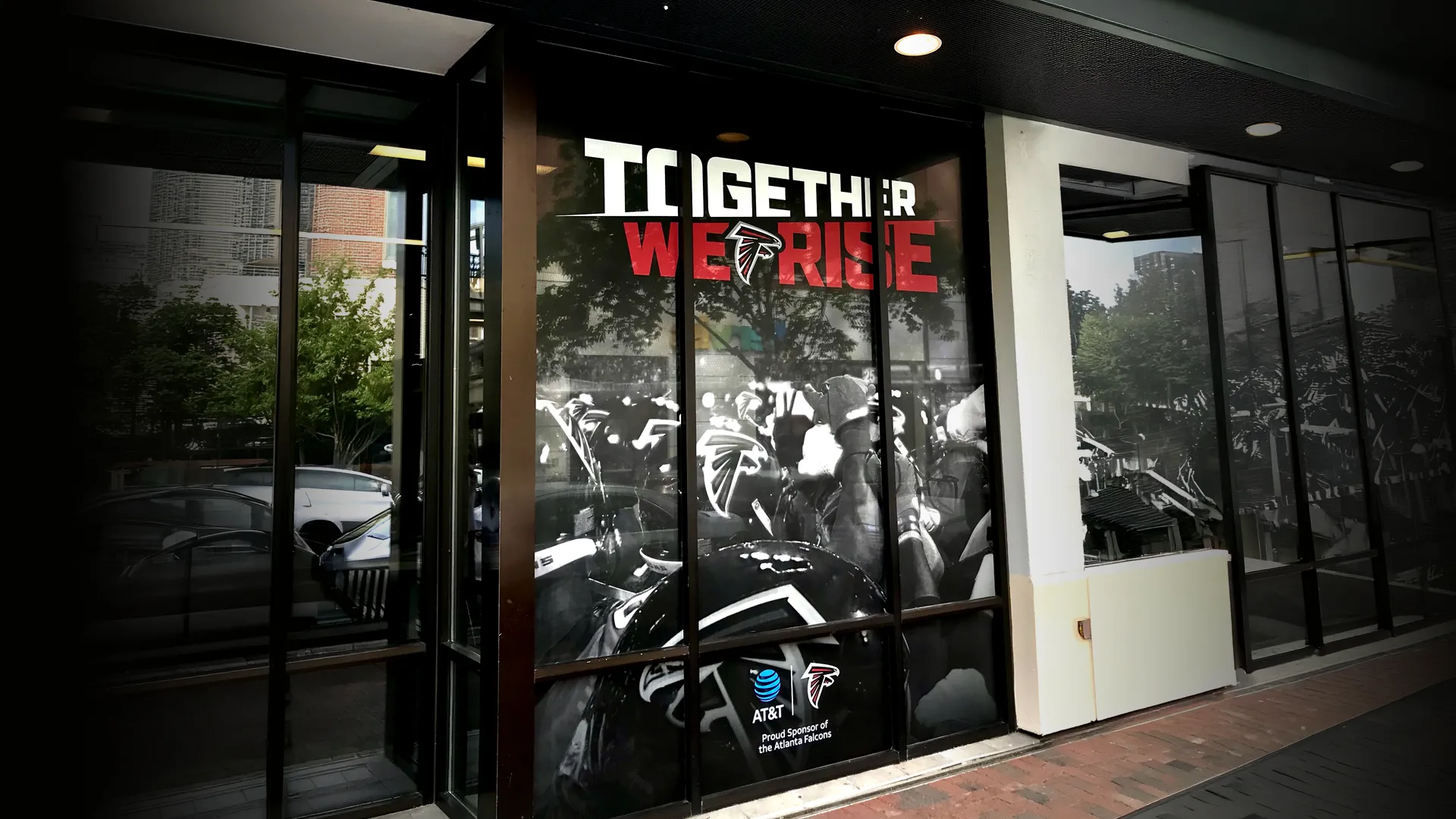 Atlanta Falcons and AT&T perforated storefront window graphics