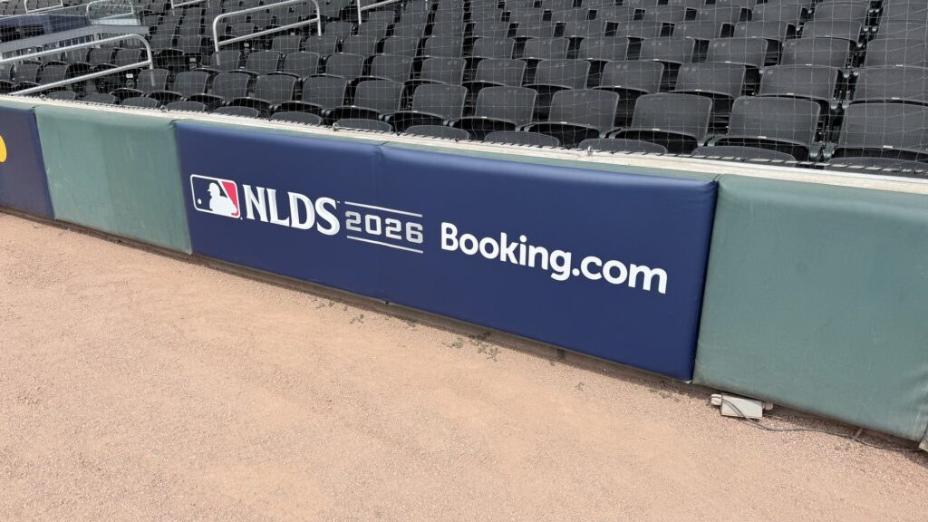 2026 NLDS field wall graphic installed by Black Diamond Designs at Truist Park in Atlanta